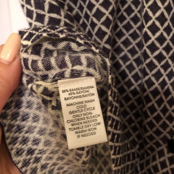 LOFT Navy & White Print Cardigan- Petite - Picture 4 of 7